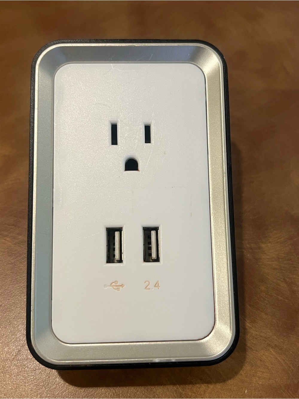Sharper Image Plate Power; Silver & White Dual USB Wall Outlet Charger - 2.4A